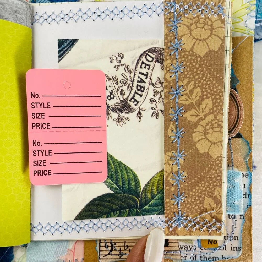 Handmade Junk Journal Mini Patchwork Fabric with Writing Board Ephemera Loaded u